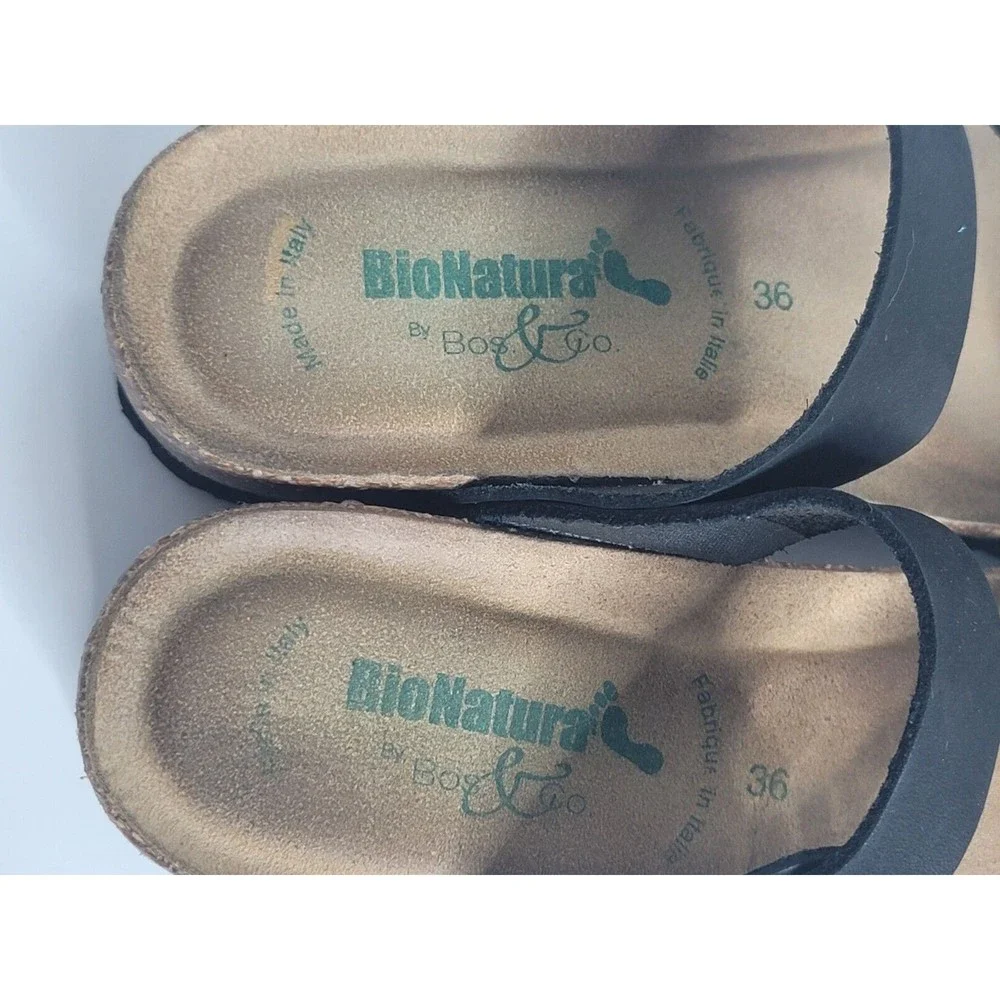 BIONATURA Nubuk Leather Black Cork Sandals Made in Italy Size 36 US 5 Wedge